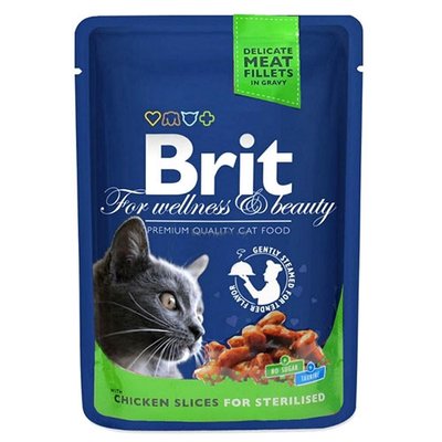 Brit Premium Cat (пауч) Шматочки в соусі з КУРКОЮ для стерилізованих кішок / 100 гр 506033 фото