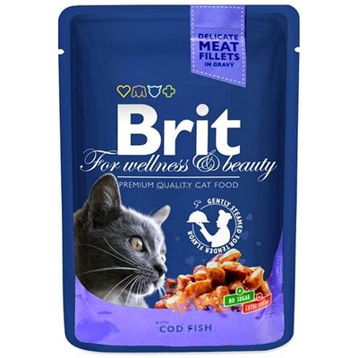 Brit Premium Cat (пауч) Кусочки в соусе с ТРЕСКОЙ для кошек / 100 гр 506002 фото