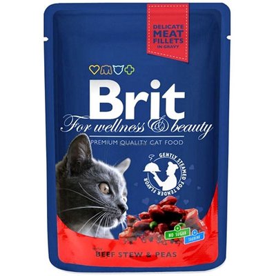 Brit Premium Cat (пауч) Шматочки в соусі з ЯЛОВИЧИНОЮ та ГОРОШКОМ для кішок / 100 гр 505982 фото