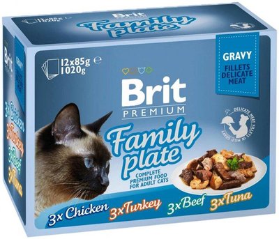 Набір павучів для кішок Brit Premium сімейна тарілка у соусі 12 шт х 85 г 111257/422 фото