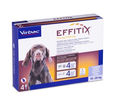 "Virbac EFFITIX" - Краплі від бліх, кліщів, комарів для собак від 10 до 20 кг (4 шт в упаковці) К311514 фото