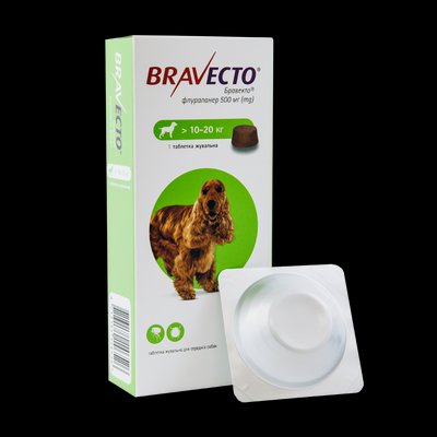 Бравекто (Bravecto) 500 мг 1 таблетка для собак 10-20кг (від блох і кліщів на 3 місяці) MSD Нідерланди (термін до 01.2025 р) 20867 фото