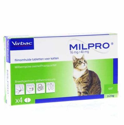 Мілпро Milpro 16 мг/40 мг для котів 2 - 8 кг (№1 таблетка) 9055380 фото