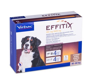 "Virbac EFFITIX" - краплі від бліх, кліщів, комарів для собак від 40 до 60 кг (4 шт в упаковці) К311517 фото
