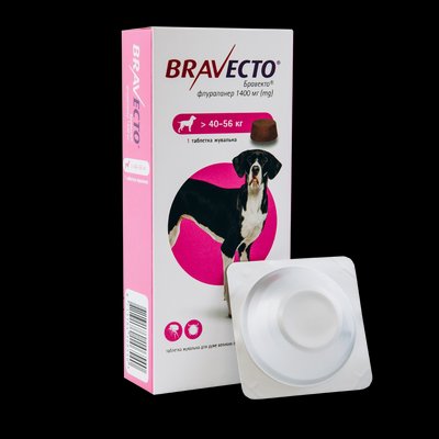 Бравекто (Bravecto) 1400 мг 1 таблетка для собак 40-56 кг (від блох і кліщів на 3 місяці) MSD Нідерланди (термін до 12.2024 р) 20869 фото