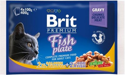 Корм Brit Влажный корм для кошек Brit Premium Cat pouch Рыбная тарелка в желе 4x100 г 100276/506248 фото