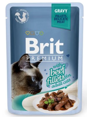 Вологий корм для котів Brit Premium Cat Beef Fillets Gravy pouch 85 г (філе яловичини в соусі) 111253/555 фото
