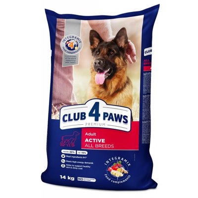 Повнораціонний сухий корм для дорослих собак всіх порід CLUB 4 PAWS (Клуб 4 Лапи) Преміум Актив, 14 кг 4820083909559 фото