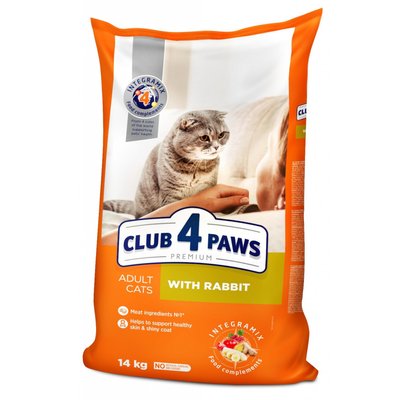 Повнораціонний сухий корм для дорослих кішок CLUB 4 PAWS (Клуб 4 Лапі) Преміум з кроликом, 14 кг 4820083909153 фото