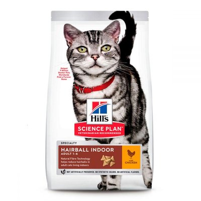 Hill's Science Plan Feline Hairball Indoor Chicken Сухий корм для кішок не покидають приміщення з куркою, 3 кг 604140 фото