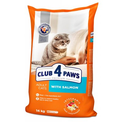 Повнораціонний сухий корм для дорослих кішок CLUB 4 PAWS (Клуб 4 Лапи) Преміум з лососем, 14 кг 4820083909238 фото