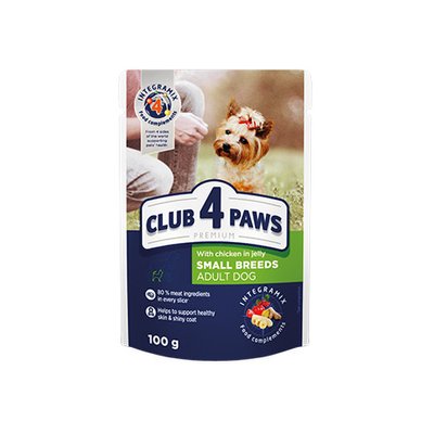Повнораціонний консервований корм для дорослих собак CLUB 4 PAWS Преміум з куркою в желе 100 г 4820083908880 фото