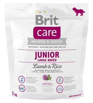 Сухий корм для цуценят і молодих собак великих порід Brit Care Junior Large Breed Lamb & Rice 1 кг 132705/9850 фото
