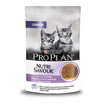 Вологий корм для кошенят Purina Pro Plan Junior Nutrisavour шматочки у паштеті з індичкою 85 г п100107 фото