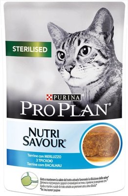 Вологий корм для стерилізованих кішок Purina Pro Plan Sterilised Nutrisavour шматочки в паштеті з тріскою 85 г п100108 фото