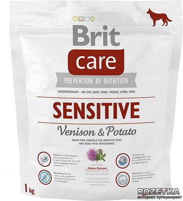 Сухий корм гіпоалергенний з олениною для собак усіх порід Brit Care Sensitive Venison & Potato 1 кг 132747/0825 фото