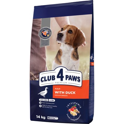 Повнораціонний сухий корм для дорослих собак CLUB 4 PAWS (Клуб 4 Лапи) Преміум для середніх порід з качкою, 14 кг 4820215368971 фото