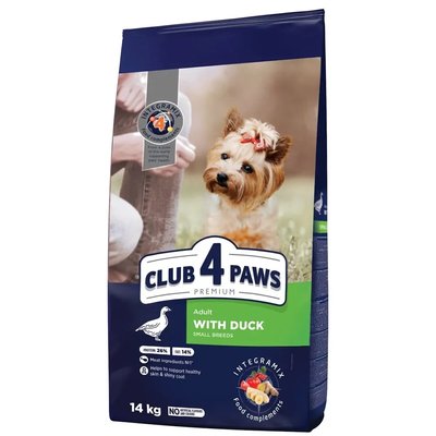 Повнораціонний сухий корм для дорослих собак CLUB 4 PAWS (Клуб 4 Лапи) Преміум для малих порід з качкою, 14 кг 000132651 фото