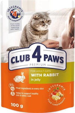 Повнораціонний консервований корм для дорослих кішок CLUB 4 PAWS (Клуб 4 Лапи) Преміум з кроликом в желе, 100 г 4820083908903 фото