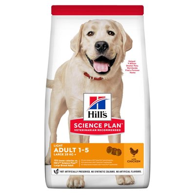 Hill’s Science Light Adult Large Breed Chicken корм для малоактивних собак великих порід, 14 кг 604372 фото