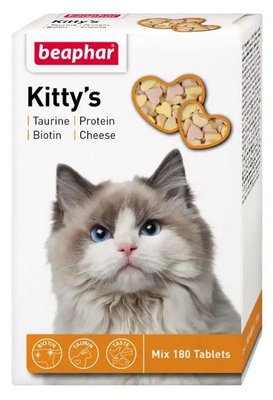Вітаміни для кішок Beaphar Kitty's мікс ласощі з таурином та біотином, сиром та протеїном (таблетки №180) 11461 фото