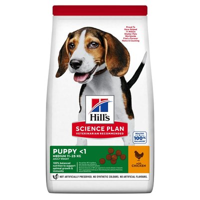 Сухий корм для цуценят середніх порід Hill's Science Plan Puppy Medium з куркою, 2.5 кг 604267 фото