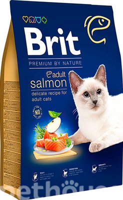 Сухий корм "Brit Premium by Nature Cat Adult Salmon" з лососем для котів, 800 гр 171852 фото