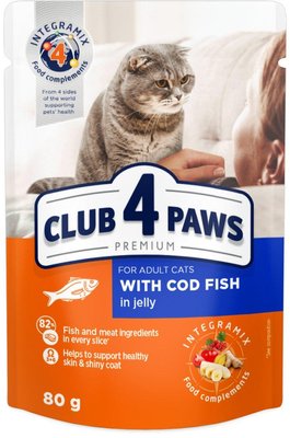 CLUB 4 PAWS (Клуб 4 Лапи) Преміум вологий корм для дорослих кішок з тріскою в желе, 80 г 4820215364645 фото