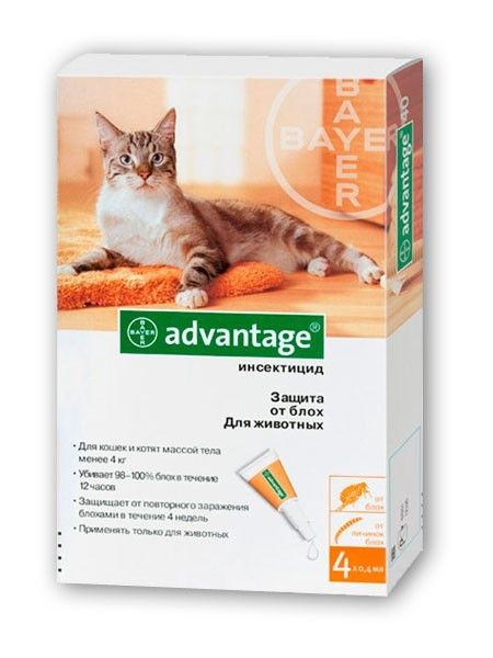 Краплі від бліх Адвантейдж (Advantage) 40 для котів і декоративних кроликів до 4 кг (1 піпетка 0,4 мл) Bayer 8003 фото