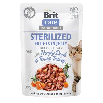 Вологий корм для котів Brit Care Cat pouch для стерилізованих 85 г (качка та індичка в желе) 100532/0549 фото
