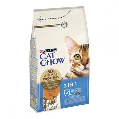 Сухий корм для дорослих котів Cat Chow Feline 3 in 1 з формулою потрійної дії з індичкою 1.5 кг п100023 фото