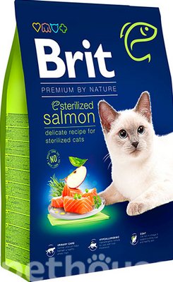 Сухий корм "Brit Premium by Nature Cat Sterilized Salmon" з лососем для котів, 8кг 171872 фото