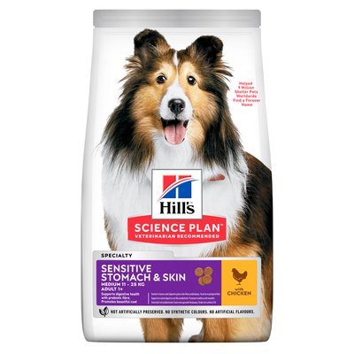 Hill's Science Adult Medium Sensitive Stomach&Skin Сухий корм для собак середніх порід з куркою, мішок 14 кг 026091 фото