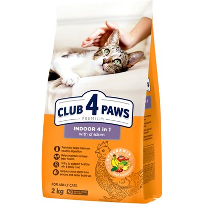 Повнораціонний сухий корм для дорослих кішок Club 4 Paws (Клуб 4 Лапи) 4 в 1 Преміум, що мешкають у приміщенні, 2 кг 4820215368780 фото