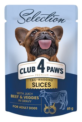 Корм для собак малих пород CLUB 4 PAWS (Клуб 4 Лапи) Premium Plus Selection шматочки з яловичиною та овочами в соусі, 85 г ГТ-00013025 фото