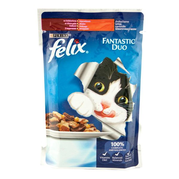 Felix Fantastic Duo Консерви для кішок Шматочки в желе з індичкою та печінкою 85 г Purina 923200 фото