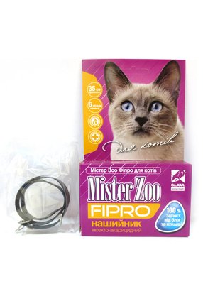 Нашийник Містер Зоо Фипро від бліх та кліщів для кішок 35 см / 12 мм (чорний) 3403 фото